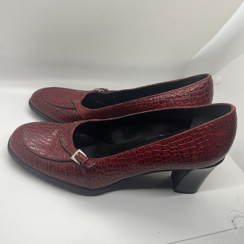Franco Sarto Red Faux Croc Leather High Heels Block Heel Pumps Size 9M
